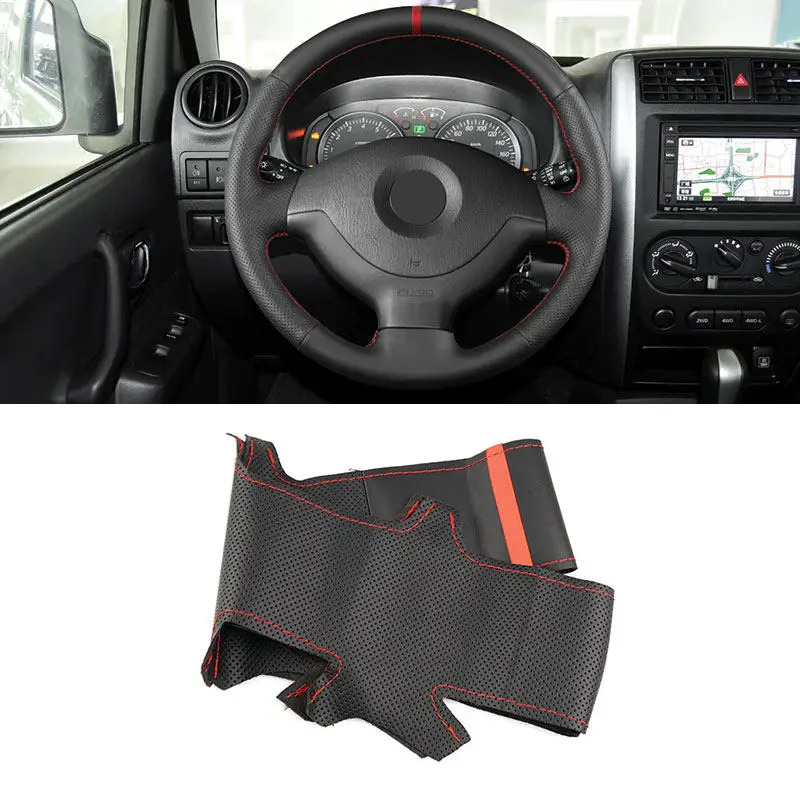 Car Interior Hand-stitched Leather Steering Wheel Cover Trim Black-red line with red strip For Suzuki Jimny 2006-2012
Car Interior Hand-stitched Leather Steering Wheel Cover Trim Black-red line with red strip For Suzuki Jimny 2006-2012