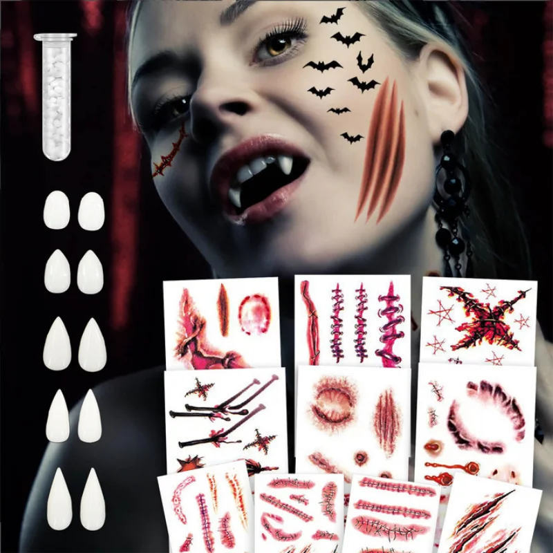 5Pairs Vampire Teeth+10 Sheets Oversized Fake Tattoos,Halloween Vampire Cosplay set Vampire Fangs Bloody Wound Temporary Tattoo for Women Men Kids Halloween Party Cosplay
5Pairs Vampire Teeth+10 Sheets Oversized Fake Tattoos,Halloween Vampire Cosplay set Vampire Fangs Bloody Wound Temporary Tattoo for Women Men Kids Halloween Party Cosplay