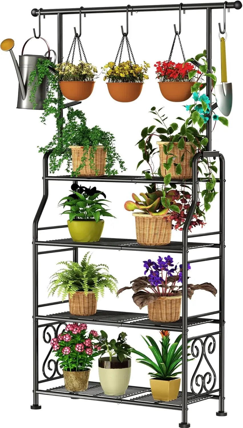 4-Tier Heavy Duty Metal Plant Stand, Indoor Outdoor Shelves for 17+ Plants with Hooks, Black
4-Tier Heavy Duty Metal Plant Stand, Indoor Outdoor Shelves for 17+ Plants with Hooks, Black