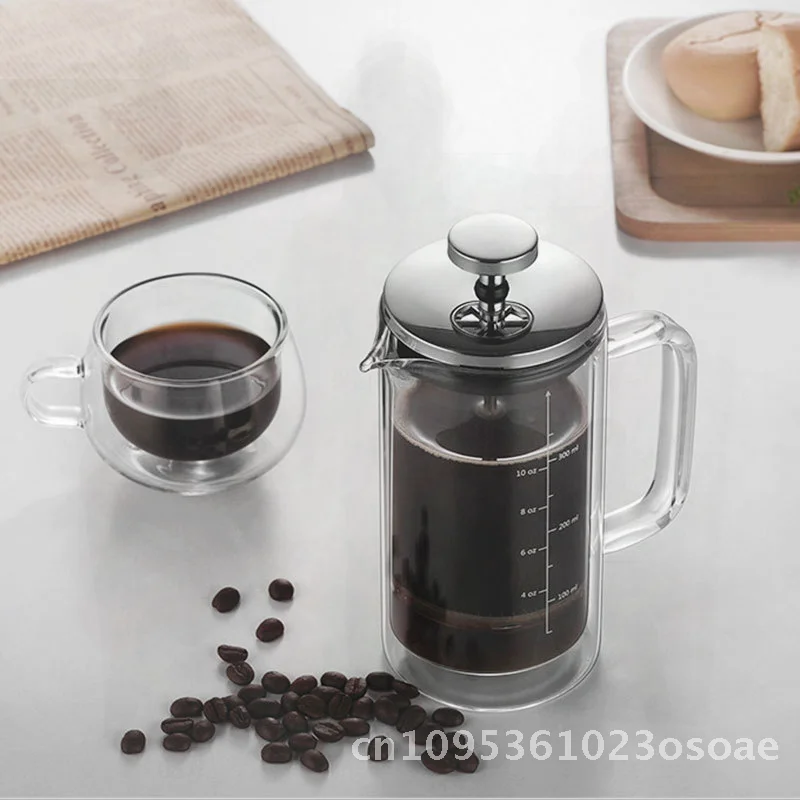 Высококачественный двухслойный стеклянный кофейник из боросиликатного стекла со шкалой, прямой корпус, французский фильтр, ручной горшок для дома
Высококачественный двухслойный стеклянный кофейник из боросиликатного стекла со шкалой, прямой корпус, французский фильтр, ручной горшок для дома