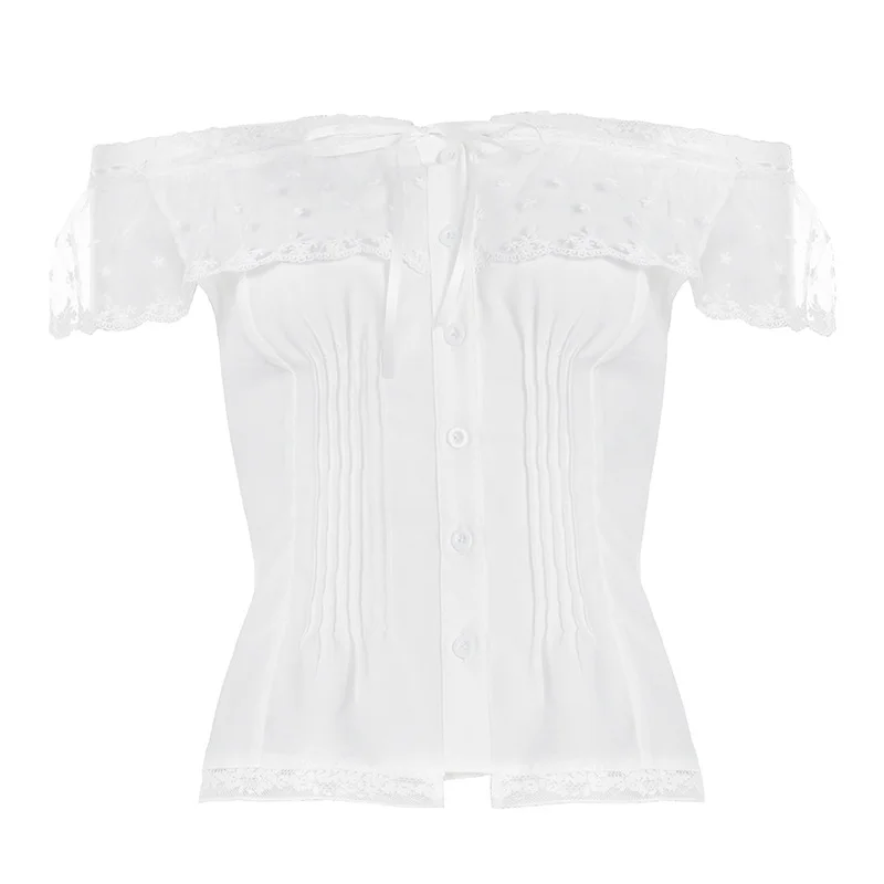 Fashion Lace Spliced Slim Fit Slash Neck T-Shirts Ruched Sweet Style Solid Chic Cute Design Women Blouses
Fashion Lace Spliced Slim Fit Slash Neck T-Shirts Ruched Sweet Style Solid Chic Cute Design Women Blouses