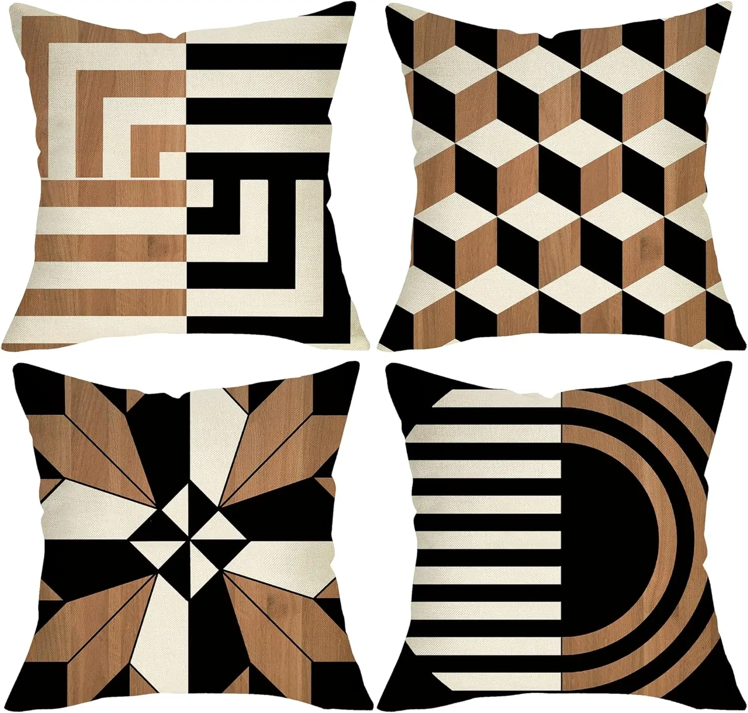 4Pcs Mid Century Home Style Throw Pillow Covers Four Kinds Wood Grain Geometric Pattern Cushion Cases for Study Lounge Hotel
4Pcs Mid Century Home Style Throw Pillow Covers Four Kinds Wood Grain Geometric Pattern Cushion Cases for Study Lounge Hotel