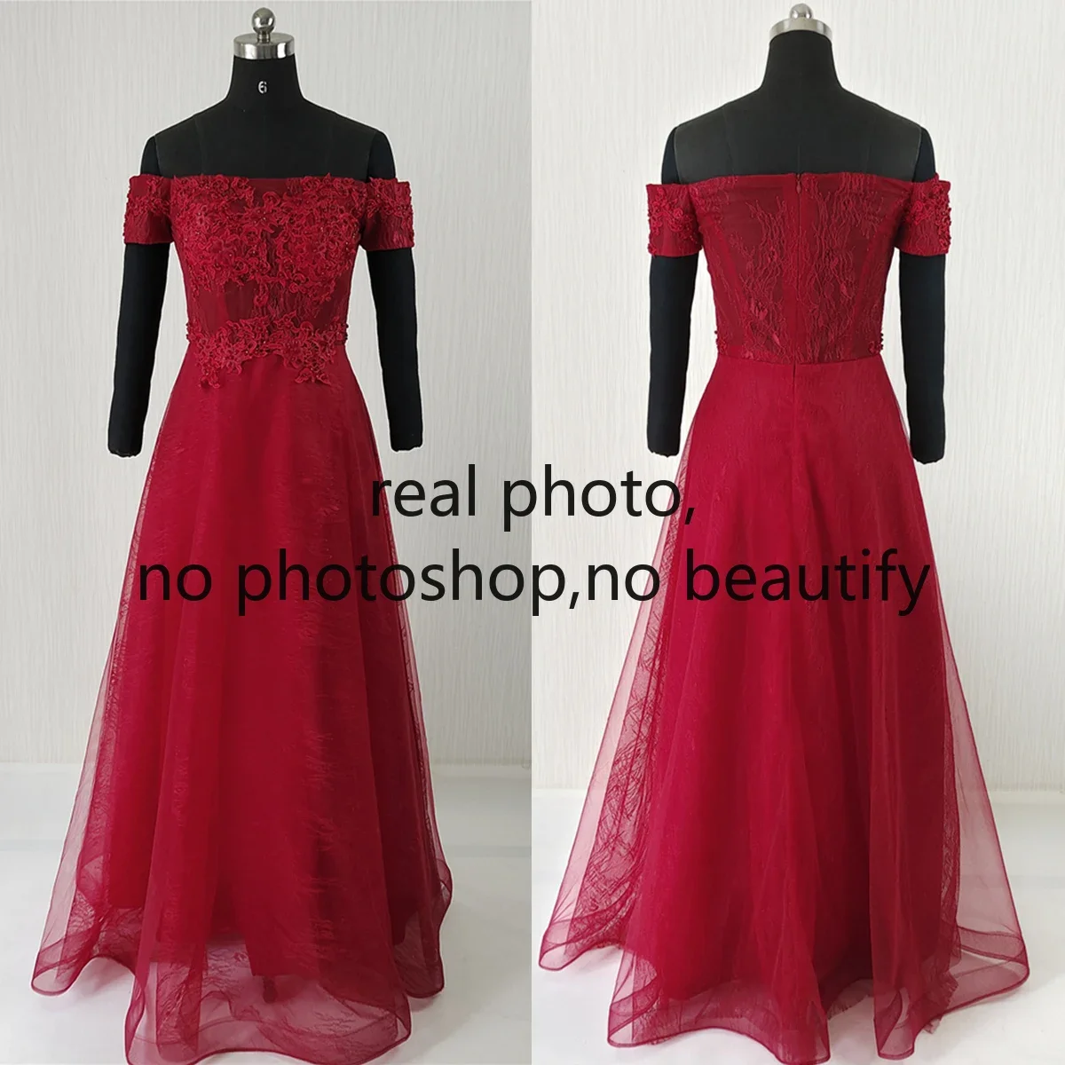 Customization Real Photo Evening Dress Wine Red Off the Shoulder Appliques A-line Floor Length Plus size Lady Formal Party Dress
Customization Real Photo Evening Dress Wine Red Off the Shoulder Appliques A-line Floor Length Plus size Lady Formal Party Dress