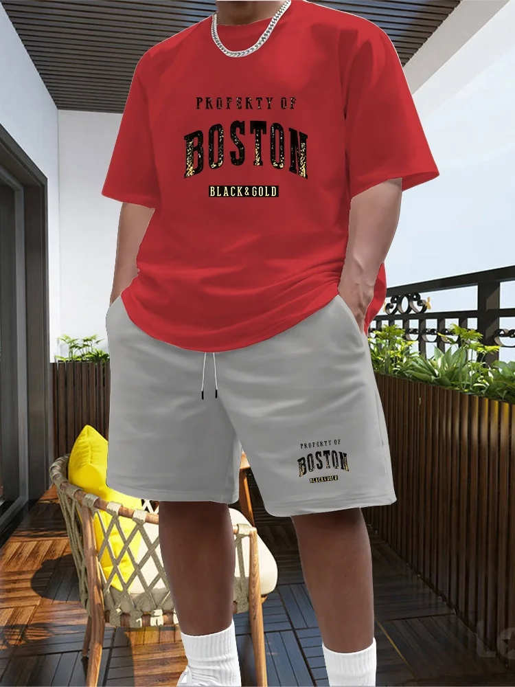 Men's Summer Fashionable Casual Loose Plus Size Boston Pattern Printed Sports Round Neck Short Sleeved T-shirt Set
Men's Summer Fashionable Casual Loose Plus Size Boston Pattern Printed Sports Round Neck Short Sleeved T-shirt Set