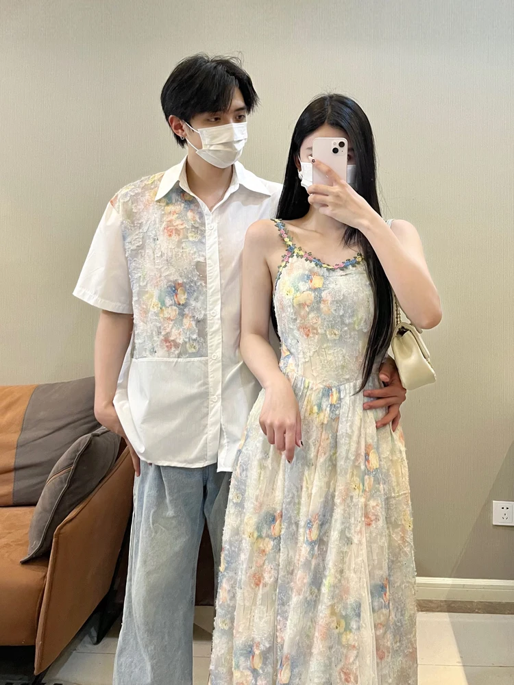 Loose Short Sleeve Men's Shirt Korean Style Summer Fashion Breathable One Skirt One Dress Set Couple Matching Casual Wear
Loose Short Sleeve Men's Shirt Korean Style Summer Fashion Breathable One Skirt One Dress Set Couple Matching Casual Wear