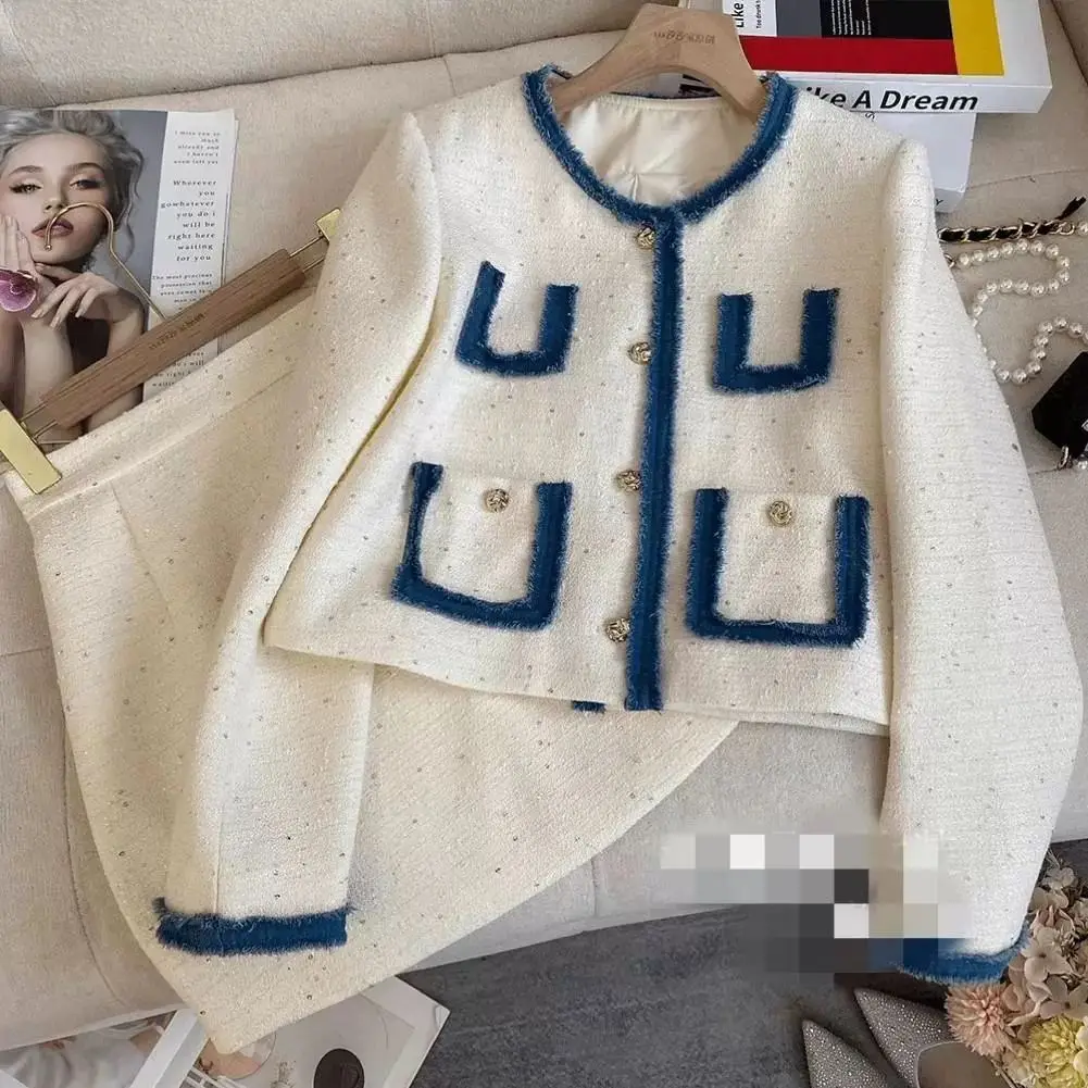 Small Fragrant Two Piece Skirt Set Tweed Autumn Spring Coat Splicing Set Feminine Temperament Jacket+socialite Short Outer Skirt
Small Fragrant Two Piece Skirt Set Tweed Autumn Spring Coat Splicing Set Feminine Temperament Jacket+socialite Short Outer Skirt