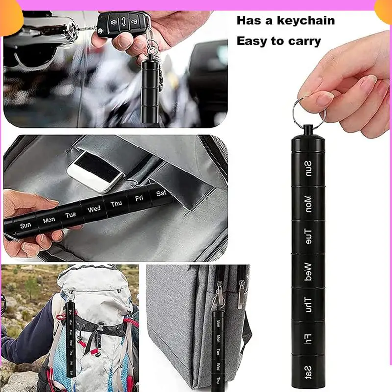 A23P Pill Box Keychain Pill Holder Waterproof 7 Day Travel Weekly Pill Container Case Metal Compact Pill Box For Outdoor Use
A23P Pill Box Keychain Pill Holder Waterproof 7 Day Travel Weekly Pill Container Case Metal Compact Pill Box For Outdoor Use
