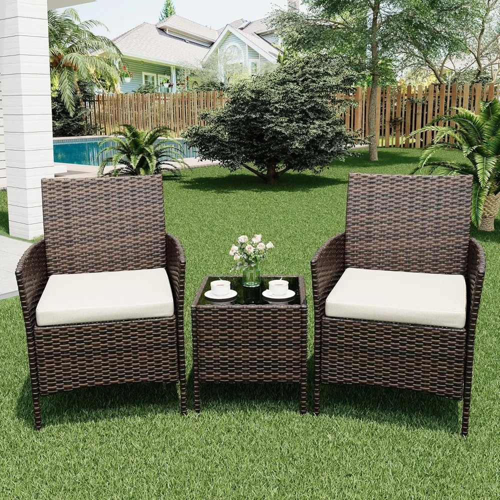 Patio Furniture Set 3 Pieces, Outdoor Patio Furniture Set with Rattan Wicker Chairs, Glass Table and Cushions for Porch, Balcony
Patio Furniture Set 3 Pieces, Outdoor Patio Furniture Set with Rattan Wicker Chairs, Glass Table and Cushions for Porch, Balcony