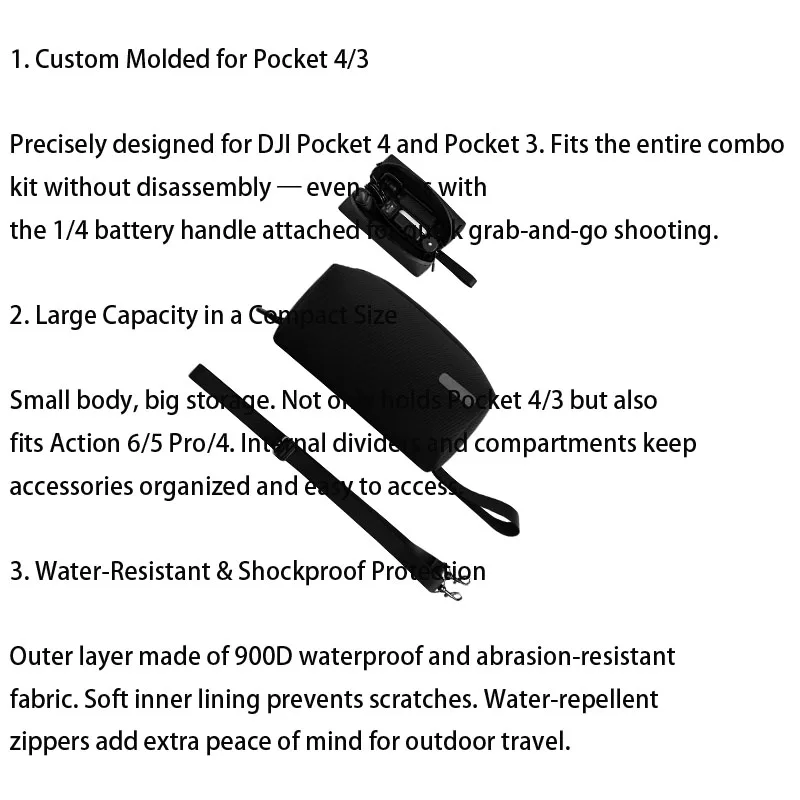 Travel bag for DJI Pocket 4/3 Waterproof Shockproof Large Capacity Storage Bag Compatible with Action 6 5 Pro 4
Travel bag for DJI Pocket 4/3 Waterproof Shockproof Large Capacity Storage Bag Compatible with Action 6 5 Pro 4