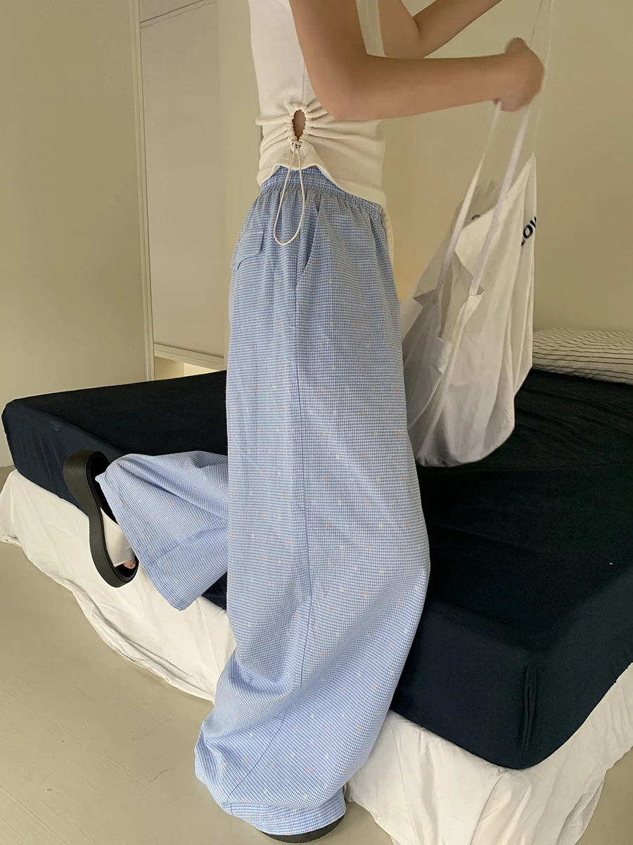 Женские летние модные свободные хлопковые брюки с высокой талией и широкими штанинами в клетку, повседневные, для работы, простые, из хлопка
Женские летние модные свободные хлопковые брюки с высокой талией и широкими штанинами в клетку, повседневные, для работы, простые, из хлопка