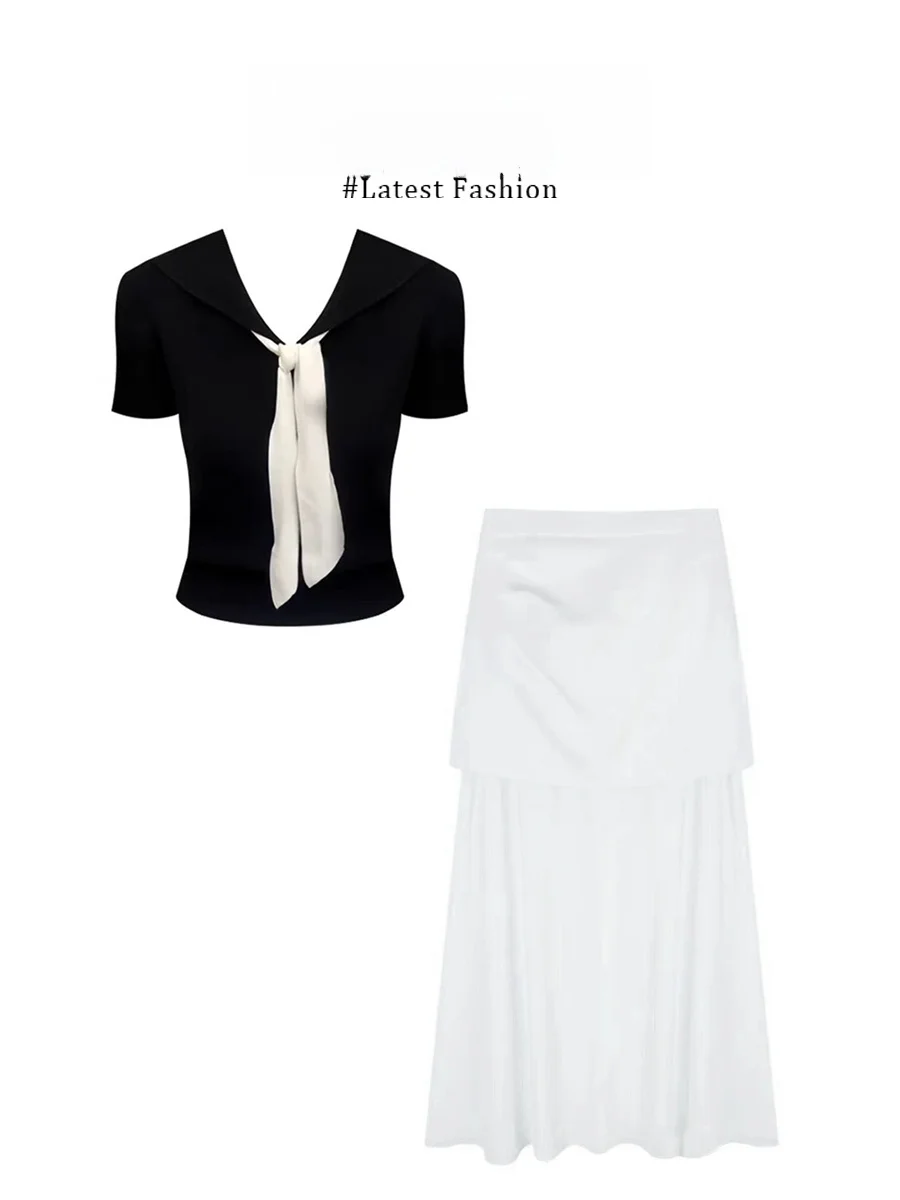 Parkyeon Navy Collar Color Block Knitted Short Sleeve Slim Fit Top And Asymmetrical Skirt Two Piece Set Elegant Summer Outfit...
Parkyeon Navy Collar Color Block Knitted Short Sleeve Slim Fit Top And Asymmetrical Skirt Two Piece Set Elegant Summer Outfit...