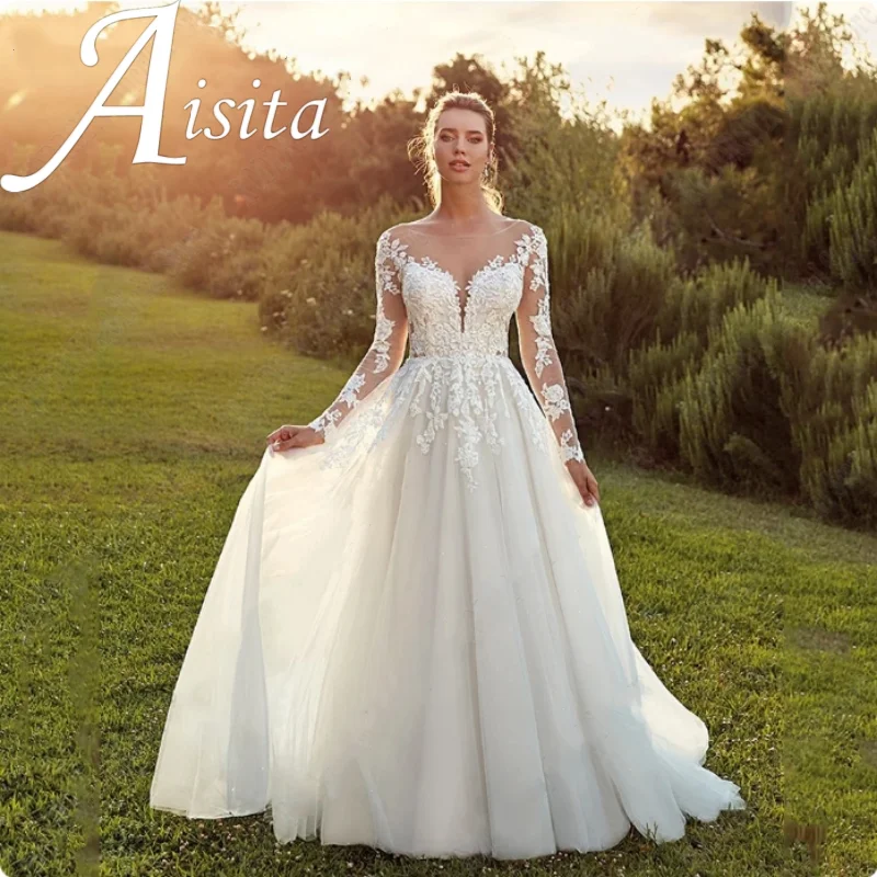A-Line Tulle Illusion Back Scoop Bride Gowns Applique Customized Wedding Dresses For Woman Long Sleeves vestidos de novia
A-Line Tulle Illusion Back Scoop Bride Gowns Applique Customized Wedding Dresses For Woman Long Sleeves vestidos de novia