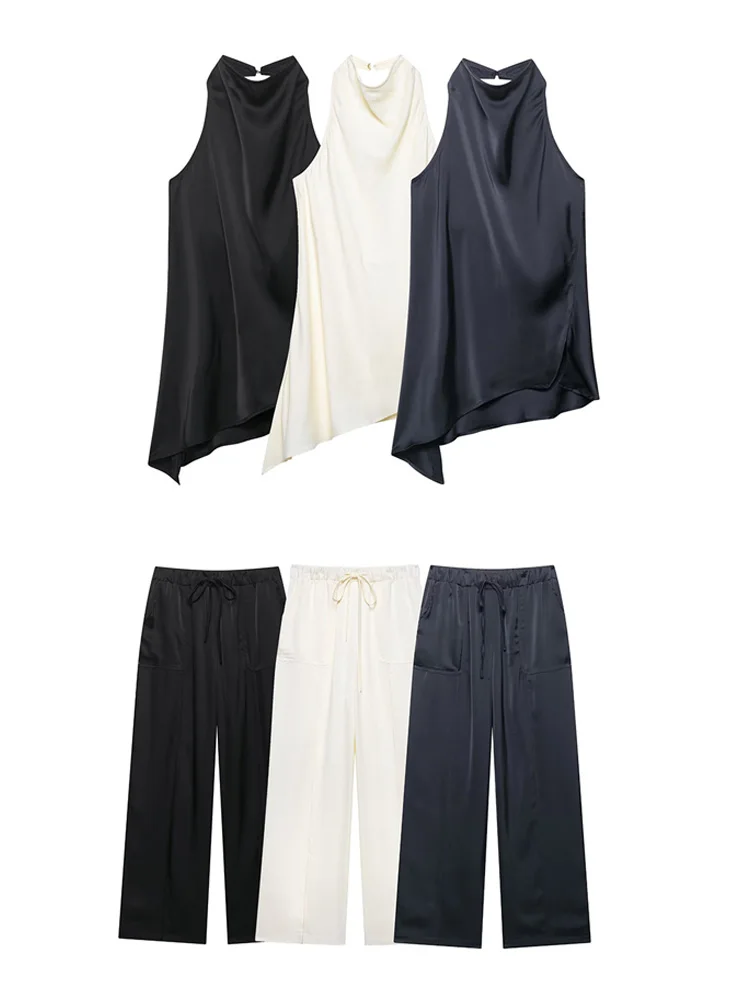 SIYANG Women Fashion 2 Piece Set Beige Backless Pleated Tops & Vintage Elastic Waist Trousers Female Chic Lady Pants Suit
SIYANG Women Fashion 2 Piece Set Beige Backless Pleated Tops & Vintage Elastic Waist Trousers Female Chic Lady Pants Suit