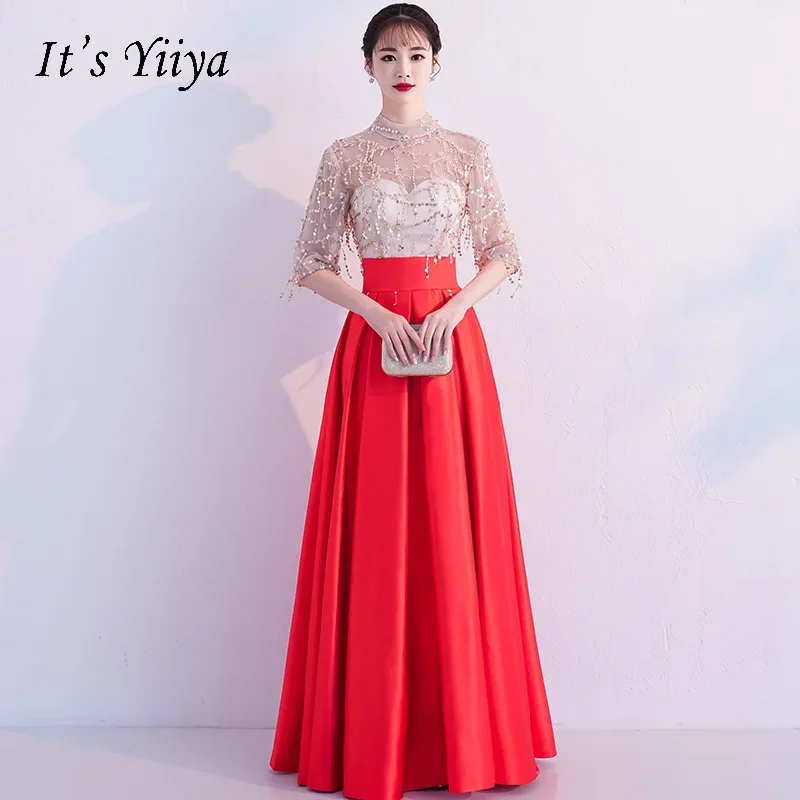 It's YiiYa Customized Evening Dress Red Satin Sequins High Neck Half Sleeve A-line Floor length Plus size Lady Party Formal Gown
It's YiiYa Customized Evening Dress Red Satin Sequins High Neck Half Sleeve A-line Floor length Plus size Lady Party Formal Gown