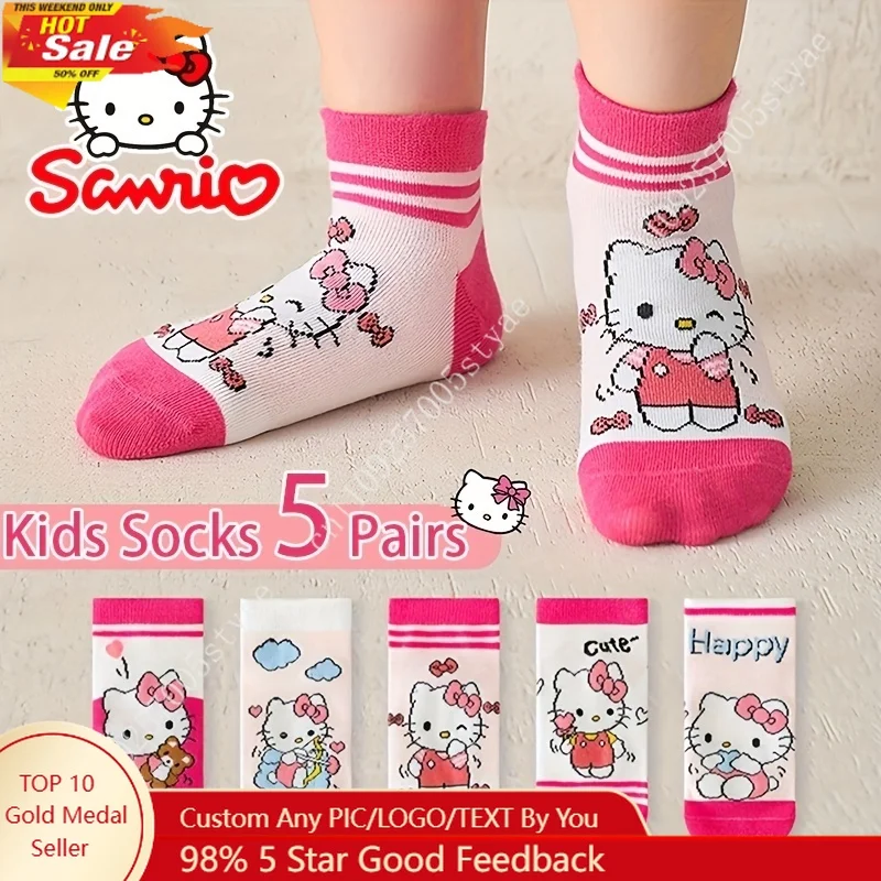 5pairs Sanrio Hello Kitty Girls' Ankle Socks Cute Cartoon Design Breathable Mesh Pink Ribbed Cuffs with Stripes Hearts
5pairs Sanrio Hello Kitty Girls' Ankle Socks Cute Cartoon Design Breathable Mesh Pink Ribbed Cuffs with Stripes Hearts