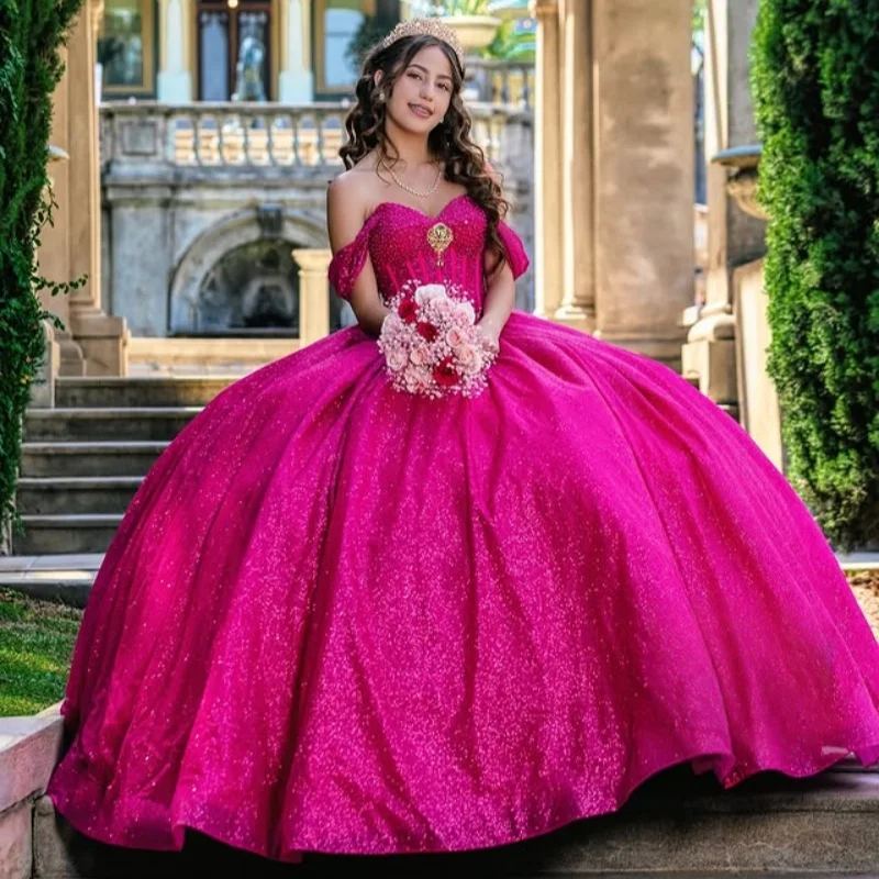 Customized Shiny rose pink Quinceanera Dresses Off the Shoulder Sequin crystal Lace layering Long tail Vestido 15 Quinceanera
Customized Shiny rose pink Quinceanera Dresses Off the Shoulder Sequin crystal Lace layering Long tail Vestido 15 Quinceanera