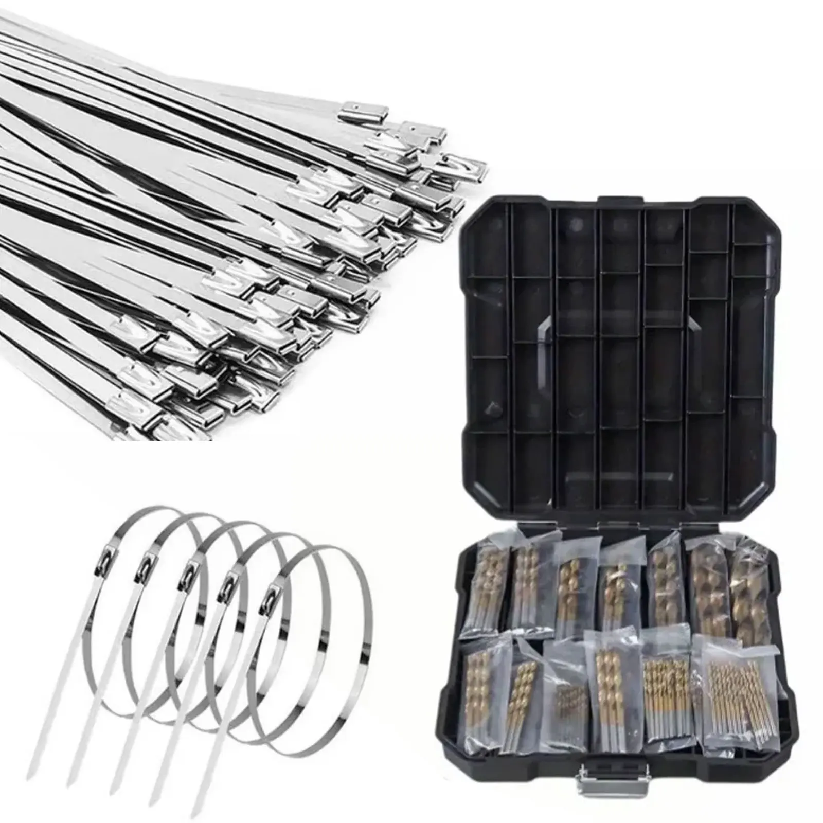 Precision Repair & Fastening Bundle: Heavy-Duty 304 Stainless Steel Cable Ties (Outdoor/High-Temp Resistant) & 99pcs HSS Titanium-Coated Drill Bit Kit (1.5-10mm), Durable Tool Set for Home Renovation, DIY Projects, Metal, Wood & Plastic Drilling
Precision Repair & Fastening Bundle: Heavy-Duty 304 Stainless Steel Cable Ties (Outdoor/High-Temp Resistant) & 99pcs HSS Titanium-Coated Drill Bit Kit (1.5-10mm), Durable Tool Set for Home Renovation, DIY Projects, Metal, Wood & Plastic Drilling