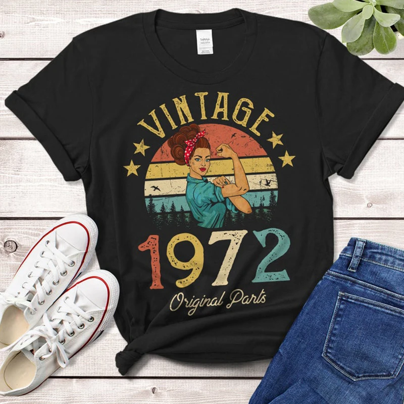 Vintage 1972 Original Parts Women Tshirt Cotton Colored Retro T-shirts 52 Years Old Birthday Gift Female Short Sleeve Tops
Vintage 1972 Original Parts Women Tshirt Cotton Colored Retro T-shirts 52 Years Old Birthday Gift Female Short Sleeve Tops
