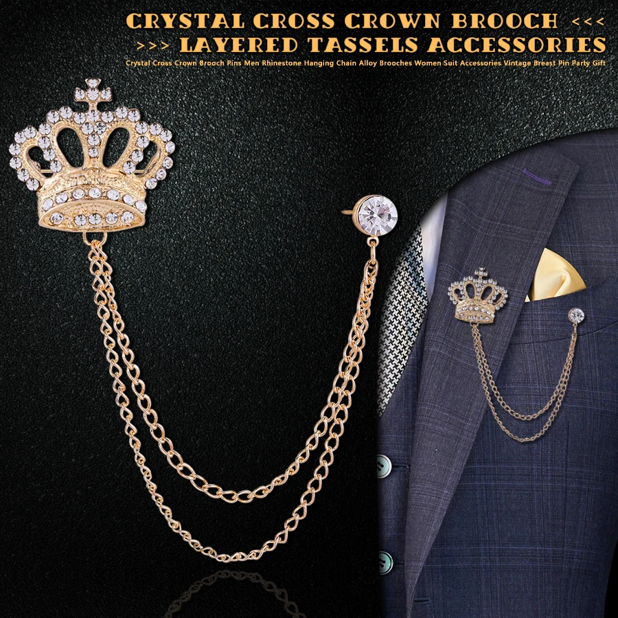 Crystal Cross Crown Brooches Ornament Layered Tassel Chain Rhinestone Brooch Pins Women Men Fashion Decoration Badge Accessories
Crystal Cross Crown Brooches Ornament Layered Tassel Chain Rhinestone Brooch Pins Women Men Fashion Decoration Badge Accessories