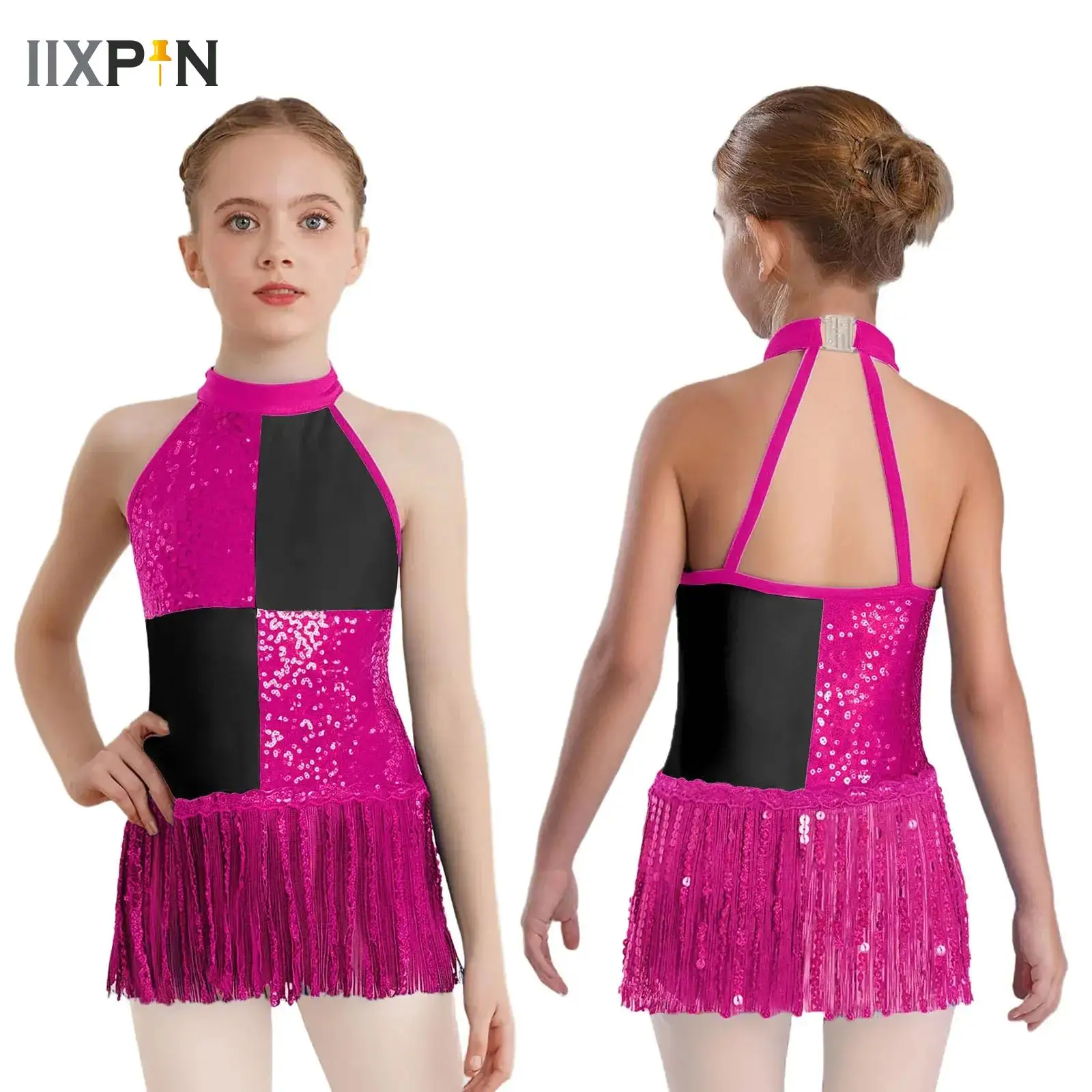 Latin Leotards Dresses for Girls Kids Sequin Jazz Tango Chacha Rumba Performance Halter Sleeveless Shiny Tassel Dress Dancewear
Latin Leotards Dresses for Girls Kids Sequin Jazz Tango Chacha Rumba Performance Halter Sleeveless Shiny Tassel Dress Dancewear