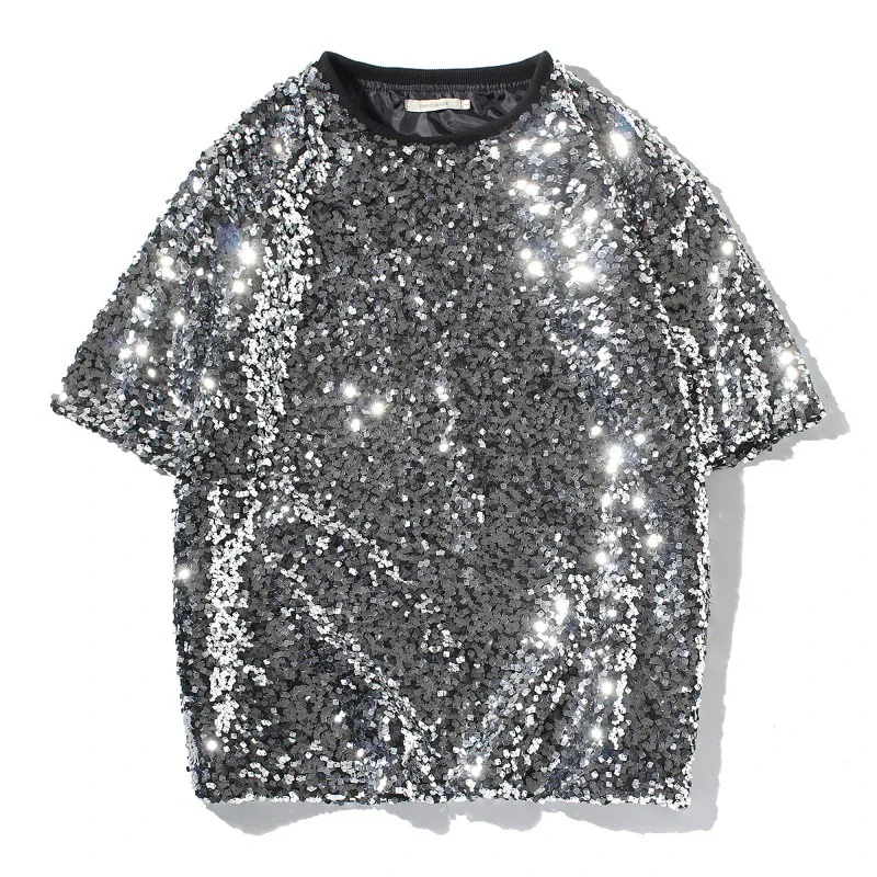 Мужская блестящая серебряная футболка с пайетками 70-х годов, диско-костюм, блестящая вечерние футболка с коротким рукавом, мужская футболка с круглым вырезом, уличная одежда Camiseta
Мужская блестящая серебряная футболка с пайетками 70-х годов, диско-костюм, блестящая вечерние футболка с коротким рукавом, мужская футболка с круглым вырезом, уличная одежда Camiseta