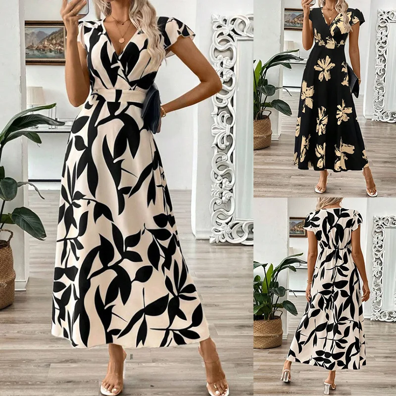 Summer New Fashion Printed Women V-neck Ruffle Edge Dress Female Vacation Style Long Dresses
Summer New Fashion Printed Women V-neck Ruffle Edge Dress Female Vacation Style Long Dresses