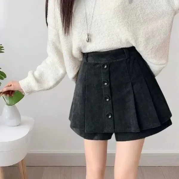 Corduroy Skirt Pants for Women in Autumn Winter New Retro Pleated High Waist Strip Fleece Wide-leg Shorts
Corduroy Skirt Pants for Women in Autumn Winter New Retro Pleated High Waist Strip Fleece Wide-leg Shorts