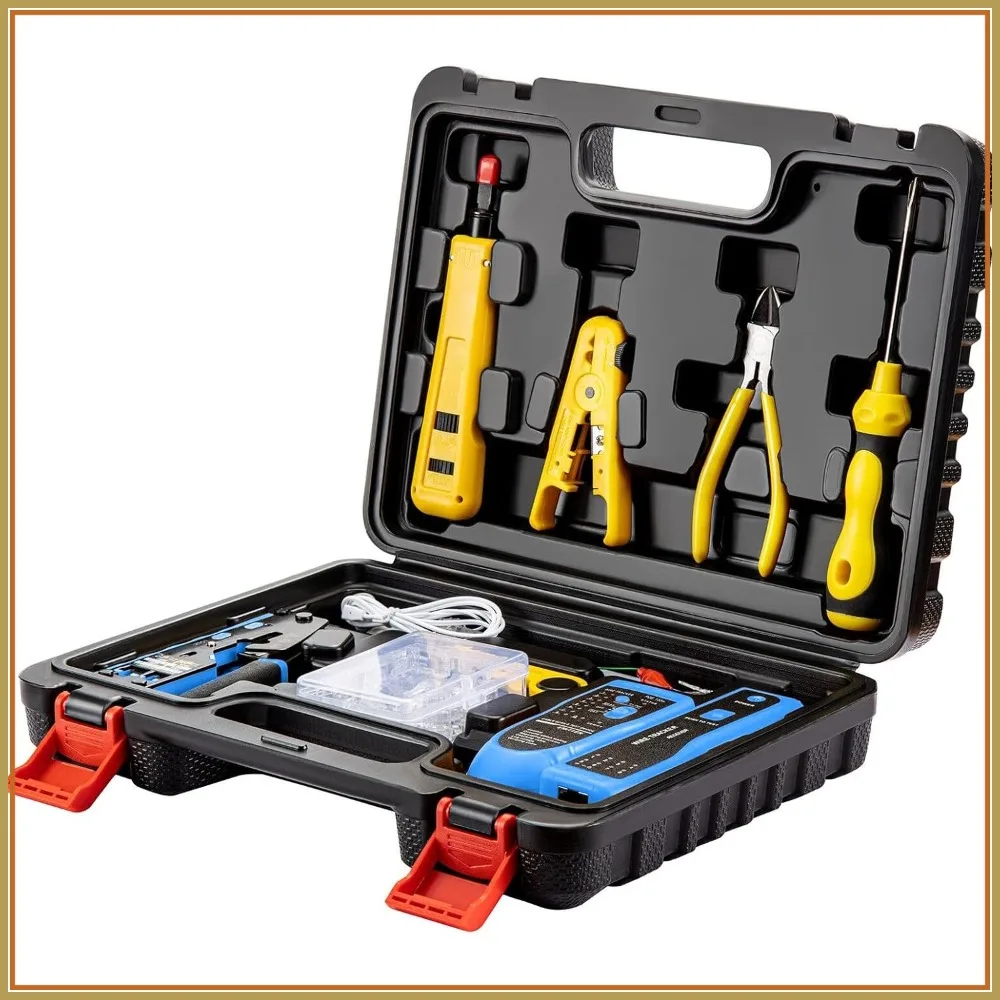 Professional Network Tool Kit with RJ45 Crimper, Cat6 Pass Through Connectors, Wire Tracker, and Punchdown Tool
Professional Network Tool Kit with RJ45 Crimper, Cat6 Pass Through Connectors, Wire Tracker, and Punchdown Tool