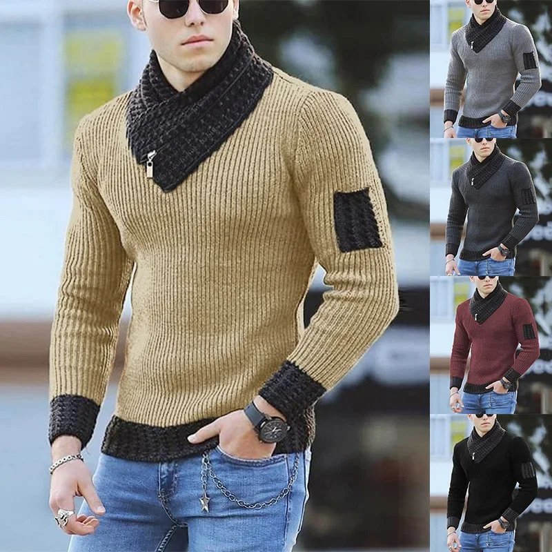 2023 Autumn and Winter New Men's Wear European and American Casual Splice Knitted Pullover Fashion Men's High Neck Sweater
2023 Autumn and Winter New Men's Wear European and American Casual Splice Knitted Pullover Fashion Men's High Neck Sweater