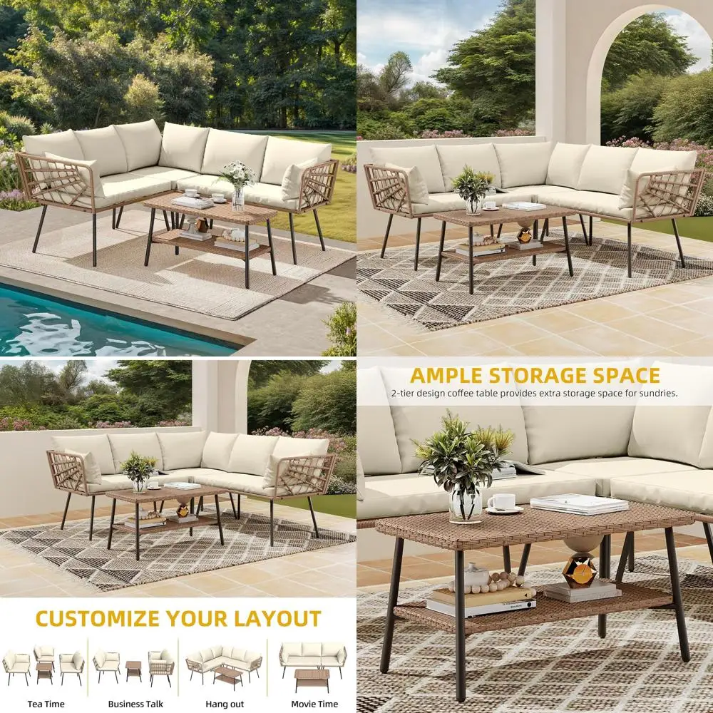 L-Shaped Wicker Outdoor Sectional Sofa Set with 2-Tier Coffee Table and Cushions for Patio or Porch (Beige)
L-Shaped Wicker Outdoor Sectional Sofa Set with 2-Tier Coffee Table and Cushions for Patio or Porch (Beige)