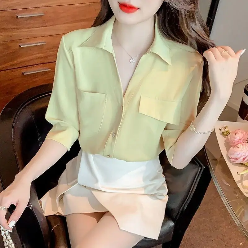Fashion V-Neck Spliced Pockets Solid Color Chiffon Shirts Women's Clothing 2024 Summer New Loose Korean Tops Office Lady Blouses
Fashion V-Neck Spliced Pockets Solid Color Chiffon Shirts Women's Clothing 2024 Summer New Loose Korean Tops Office Lady Blouses