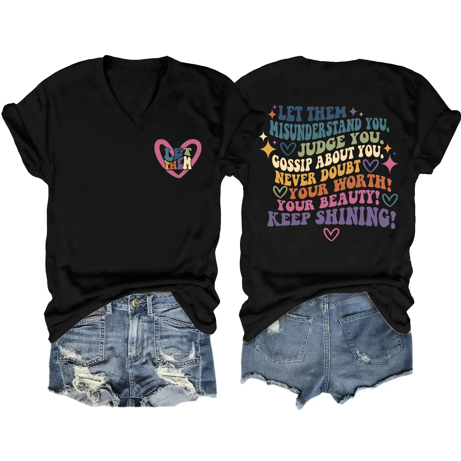 Summer Loose v-neck T-shirt let them mistake print casual fashion short-sleeved blouse
Summer Loose v-neck T-shirt let them mistake print casual fashion short-sleeved blouse