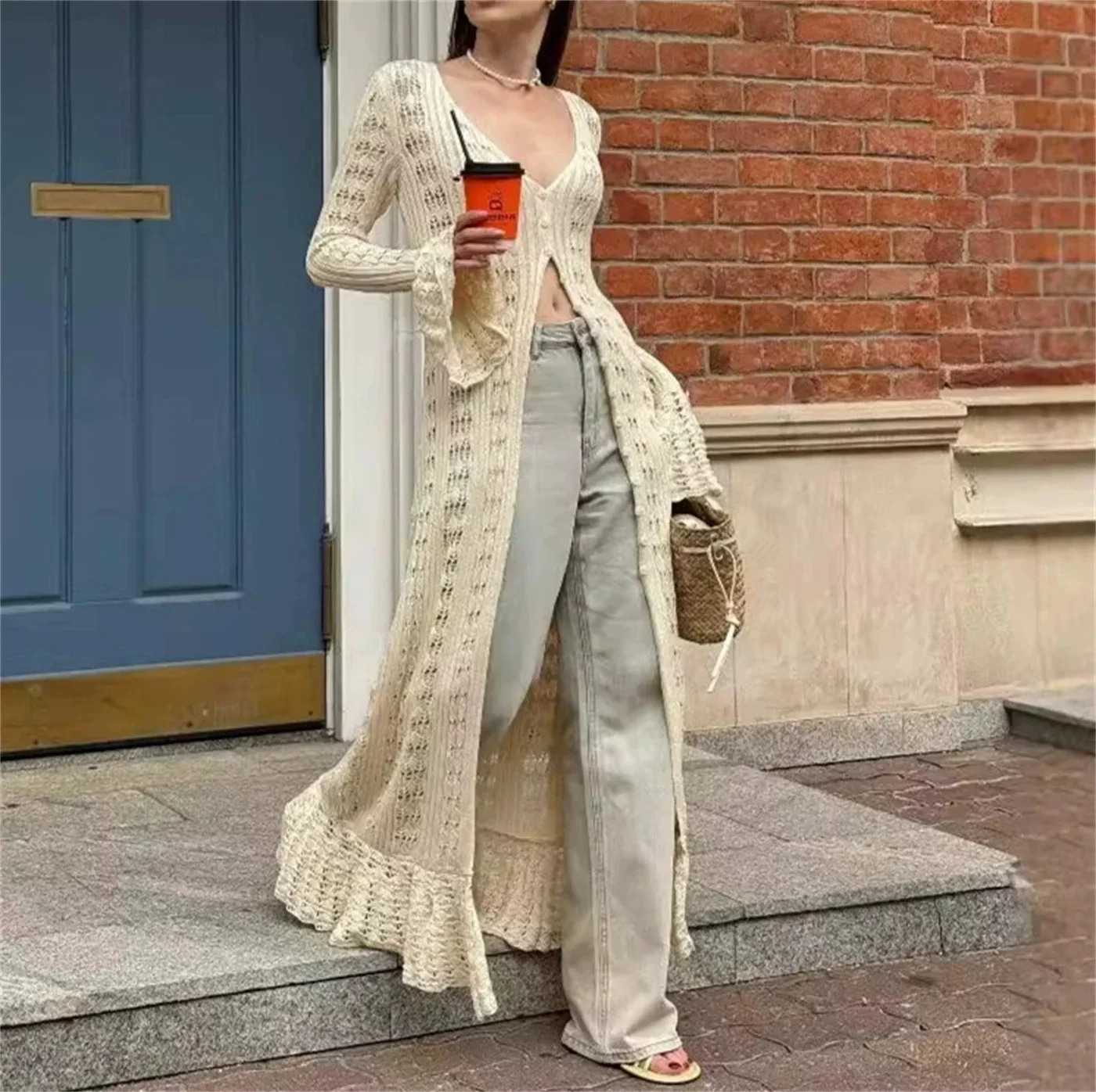 Women's Knitted Sweater Long Dress Hollow Breasted Cardigan Dress V Neck Flare Long Sleeves 2026 Summer Holiday Party Beach Robe
Women's Knitted Sweater Long Dress Hollow Breasted Cardigan Dress V Neck Flare Long Sleeves 2026 Summer Holiday Party Beach Robe