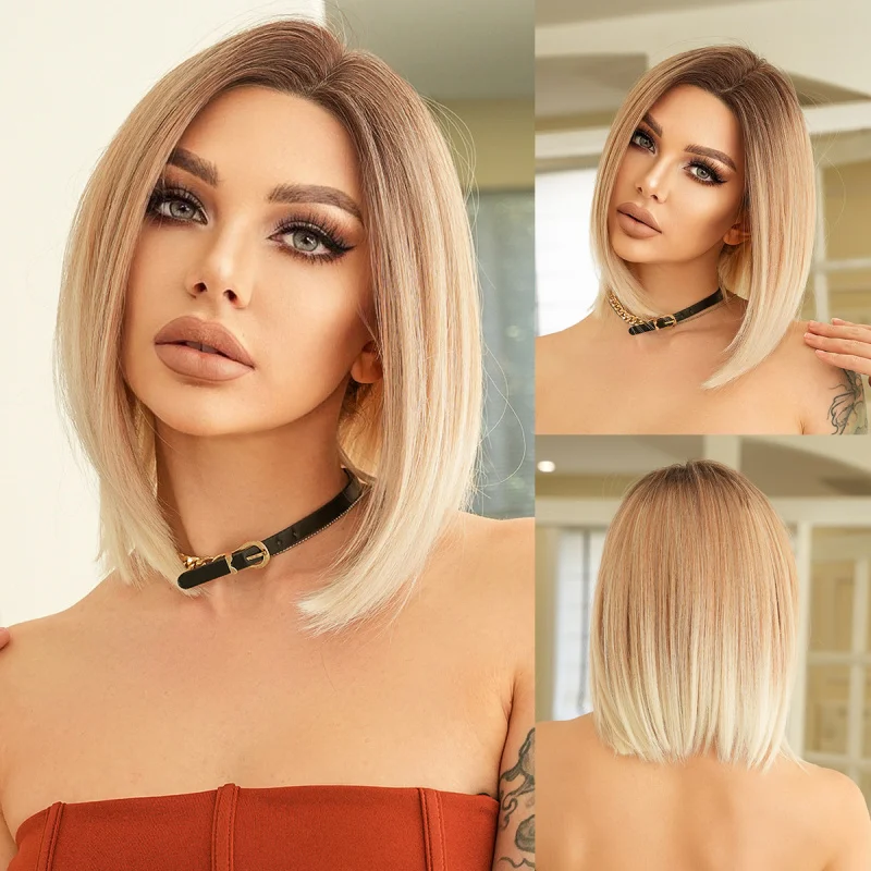 Gradient Gold Front Lace French Bob for Women with Realistic Hairline, Short Straight Synthetic Fiber Wig
Gradient Gold Front Lace French Bob for Women with Realistic Hairline, Short Straight Synthetic Fiber Wig