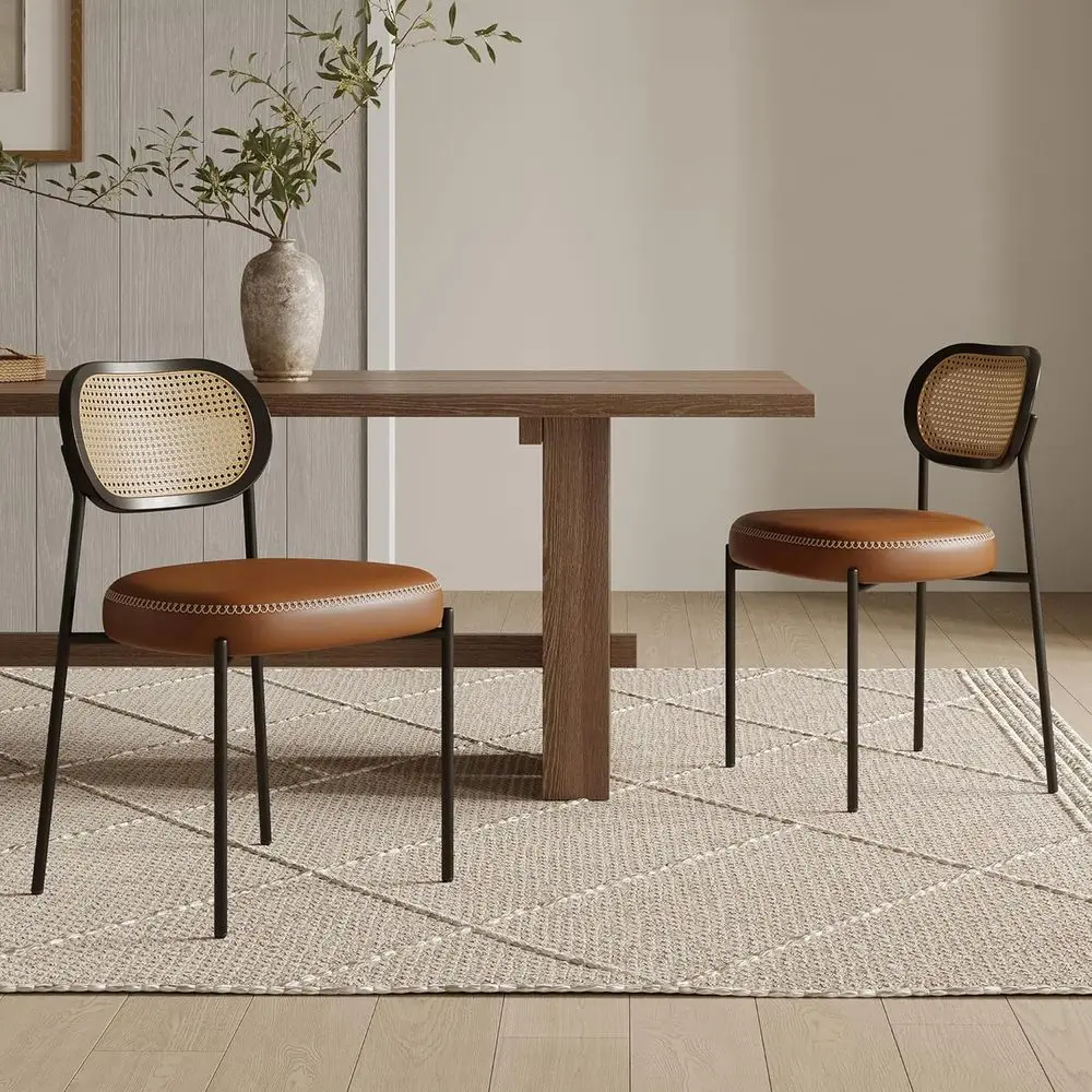 Dining Chairs Set of 2, Camel Leather Upholstered Dining Chairs with Rattan Cane Back, Mid Century Modern Dining Room Chairs wit
Dining Chairs Set of 2, Camel Leather Upholstered Dining Chairs with Rattan Cane Back, Mid Century Modern Dining Room Chairs wit