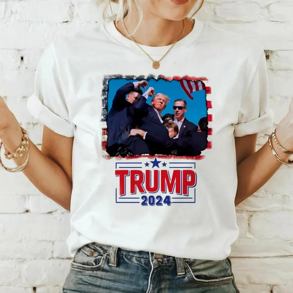 Футболка с круглым вырезом, принтом «стрельба», «Дональд Трампа», новинка 2024, Модный женский уличный топ с коротким рукавом и изображением кулака
Футболка с круглым вырезом, принтом «стрельба», «Дональд Трампа», новинка 2024, Модный женский уличный топ с коротким рукавом и изображением кулака