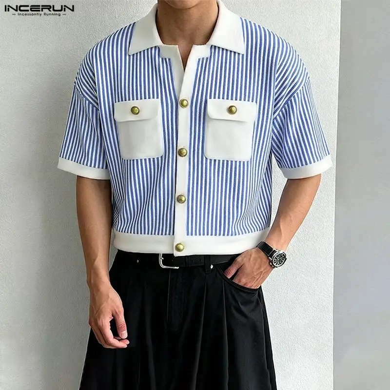 INCERUN Men Shirt Striped Patchwork Lapel Short Sleeve Casual Men Clothing Summer Color-block Fashion Leisure Tops Male Shirts
INCERUN Men Shirt Striped Patchwork Lapel Short Sleeve Casual Men Clothing Summer Color-block Fashion Leisure Tops Male Shirts
