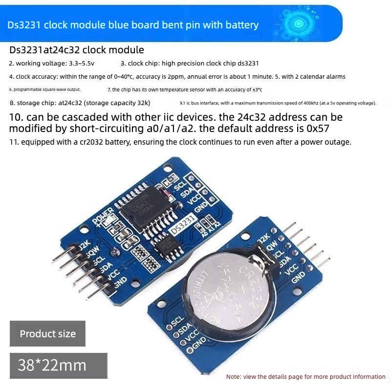 DS3231 AT24C32 High Precision RTC Clock Module IIC I2C for Arduino Raspberry Pi Memory Storage
DS3231 AT24C32 High Precision RTC Clock Module IIC I2C for Arduino Raspberry Pi Memory Storage