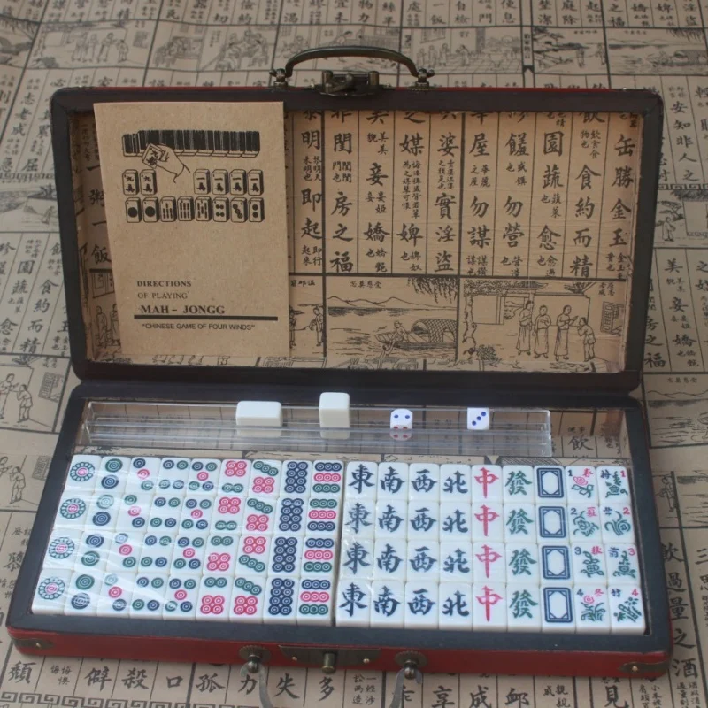 Mini Mahjong Travel Mahjong with Antique PU Leather Box Card Ruler Comes with Instruction Manual
Mini Mahjong Travel Mahjong with Antique PU Leather Box Card Ruler Comes with Instruction Manual