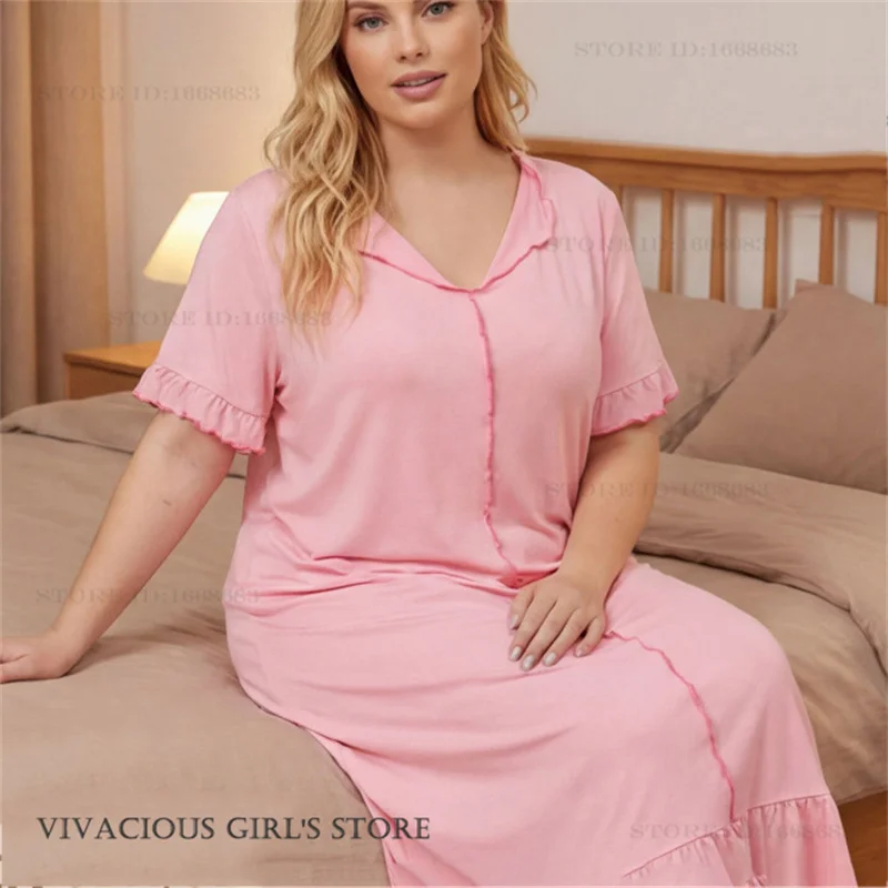 Plus Size 5Xl Female Long Nightgown Chemise Sleepwear Sweet Pink Ruffle Nightdress Homewear Loose Casual Homewear Loungewear
Plus Size 5Xl Female Long Nightgown Chemise Sleepwear Sweet Pink Ruffle Nightdress Homewear Loose Casual Homewear Loungewear