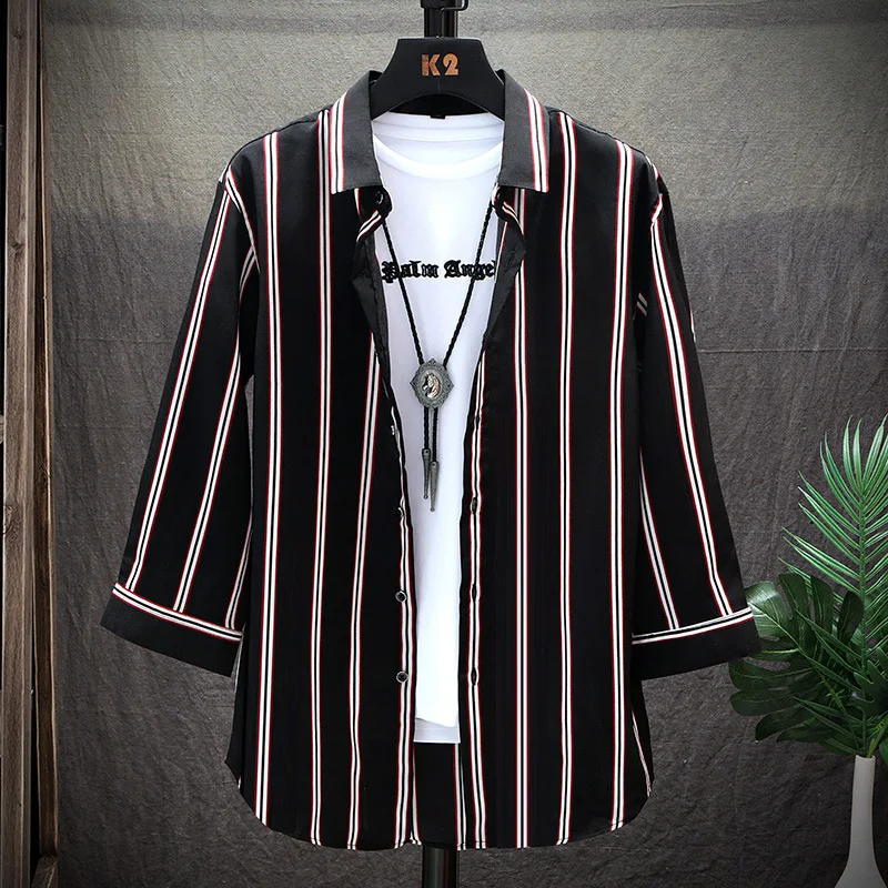 Shirts for Men Black White Three Quarter Casual Daily Summer Shirts Turn-down Collar Striped Men Shirt Fashion Clothing
Shirts for Men Black White Three Quarter Casual Daily Summer Shirts Turn-down Collar Striped Men Shirt Fashion Clothing