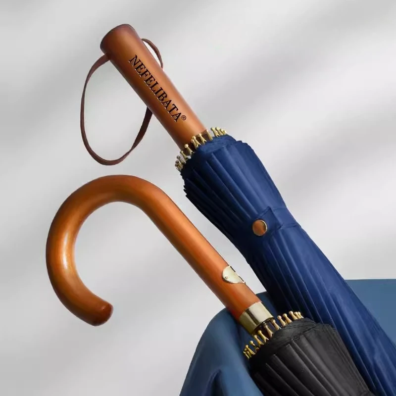 Ribs Vintage Wood Handle Auto Open Close Umbrella, Heavy Duty Windproof Stormproof Travel Umbrella for Men and Women
Ribs Vintage Wood Handle Auto Open Close Umbrella, Heavy Duty Windproof Stormproof Travel Umbrella for Men and Women