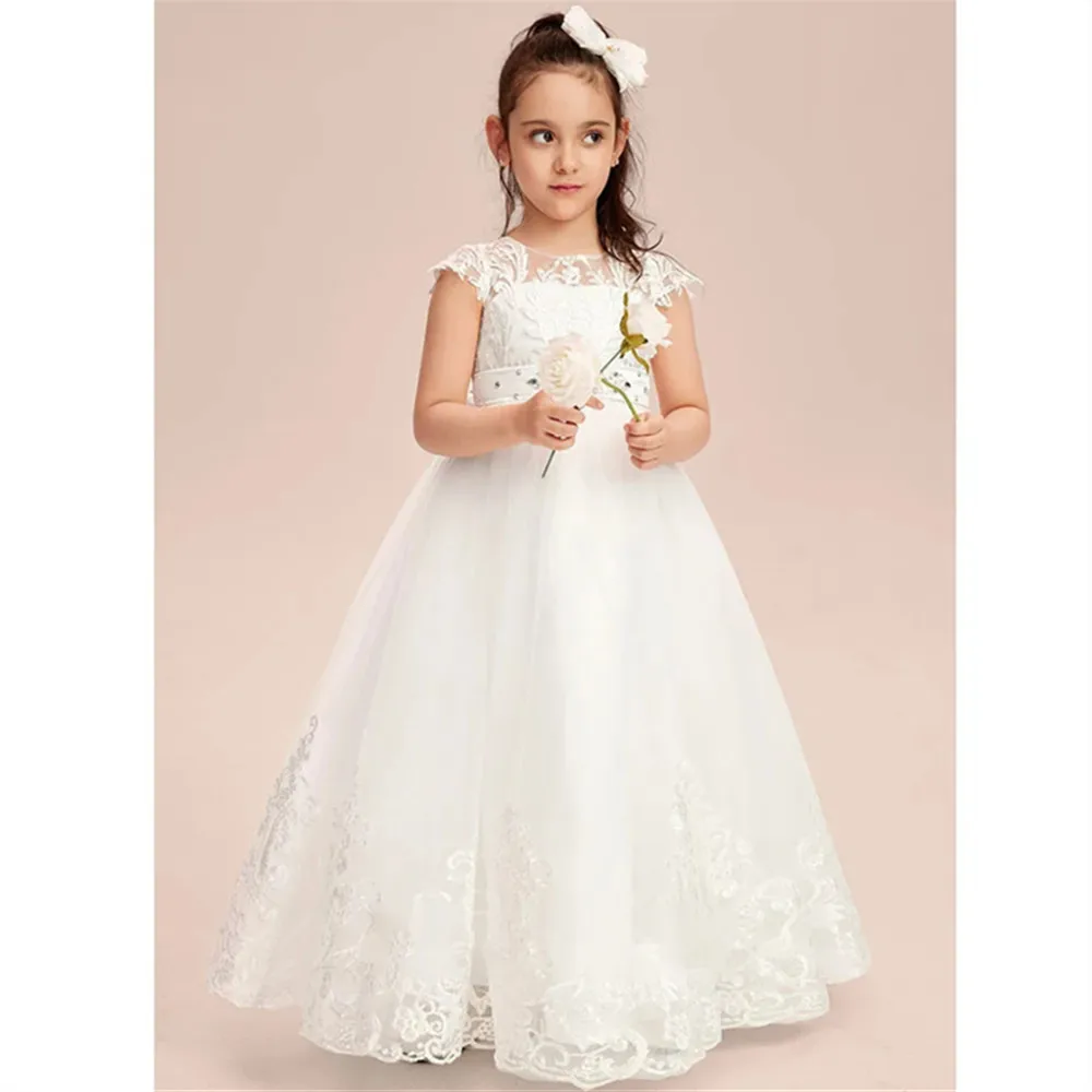Elegant Flower Girl Wedding Dress Appliques Lace with Bow Sleeveless Kids Birthday Party Dress Customized vestidos de comunión
Elegant Flower Girl Wedding Dress Appliques Lace with Bow Sleeveless Kids Birthday Party Dress Customized vestidos de comunión