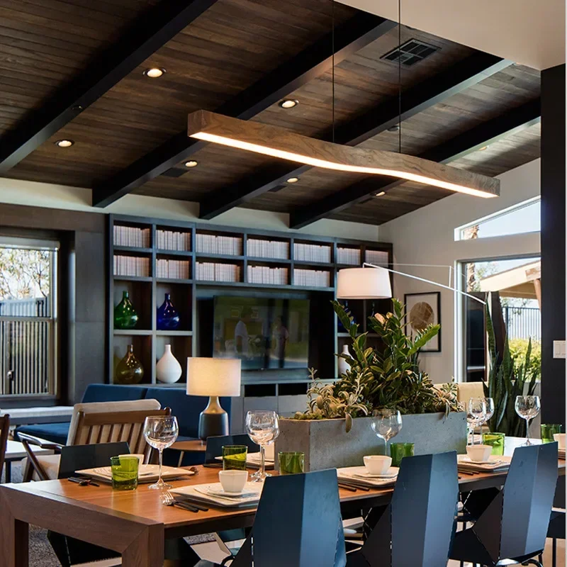 Retro Camur Linear Pendant Light Walnut Wood Grain Long Strip Lamps Restaurant Hanging Lamp Loft Artistic Creativity Dining Room Retro Camur Linear Pendant Light Walnut Wood Grain Long Strip Lamps Restaurant Hanging Lamp Loft Artistic Creativity Dining Room