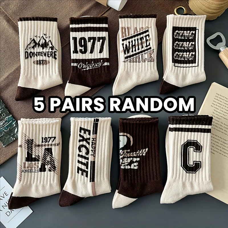 5 Pairs Women's Typography Print Mid-Calf Socks, Soft & Cozy | New Autumn-Winter Styles | Crew Socks / Long Knit Socks
5 Pairs Women's Typography Print Mid-Calf Socks, Soft & Cozy | New Autumn-Winter Styles | Crew Socks / Long Knit Socks