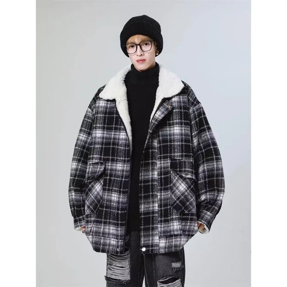 Thickened Plaid Lamb Fur Cotton Jacket Men Women Winter New Style American Style Fleece Lined Stand Collar Casual Coat
Thickened Plaid Lamb Fur Cotton Jacket Men Women Winter New Style American Style Fleece Lined Stand Collar Casual Coat