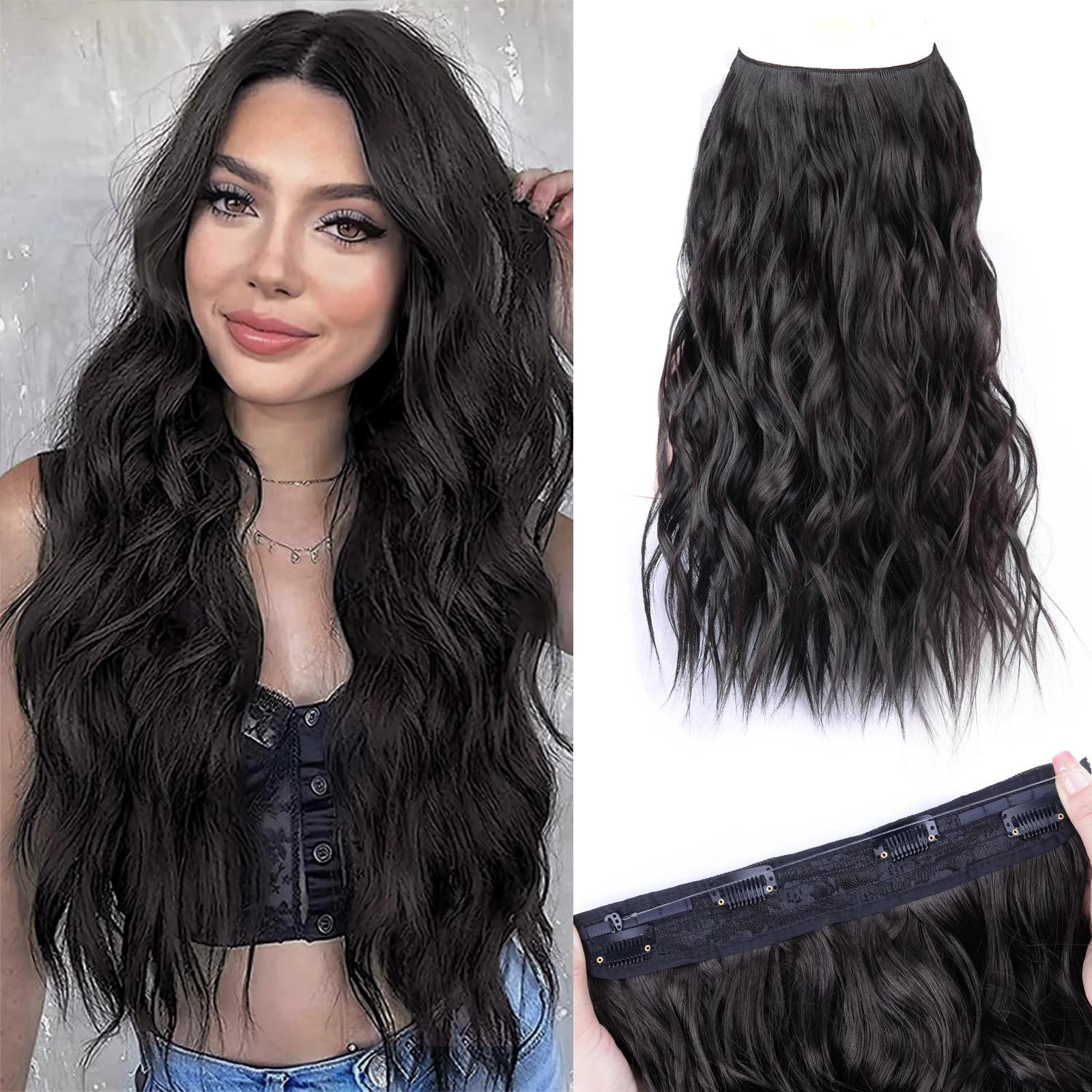 Clip Fish Line Hair Extensions Invisible Synthetic Wire Hair Extension Heat Resistant Long Wavy Fish Line Hairpiece
Clip Fish Line Hair Extensions Invisible Synthetic Wire Hair Extension Heat Resistant Long Wavy Fish Line Hairpiece