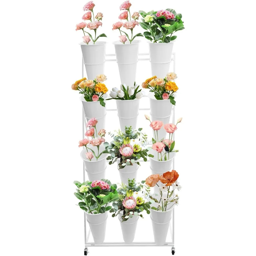 4 Layers Flower Cart with 12 Pieces Buckets, White Trapezoid Flower Bar Stand, Plant Shelf with Wheels, Movable Plant Display St
4 Layers Flower Cart with 12 Pieces Buckets, White Trapezoid Flower Bar Stand, Plant Shelf with Wheels, Movable Plant Display St