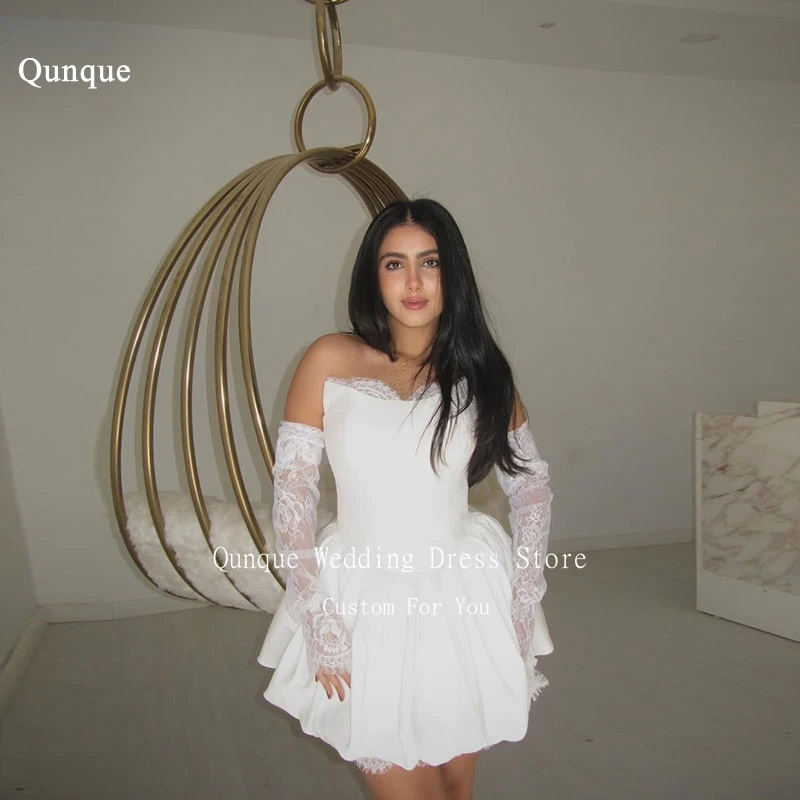 Qunque Modern Short Wedding Dresses Off The Shoulder Bridal Gowns With Detachable Lace Long Sleeves Vestido De Noiva Customized
Qunque Modern Short Wedding Dresses Off The Shoulder Bridal Gowns With Detachable Lace Long Sleeves Vestido De Noiva Customized