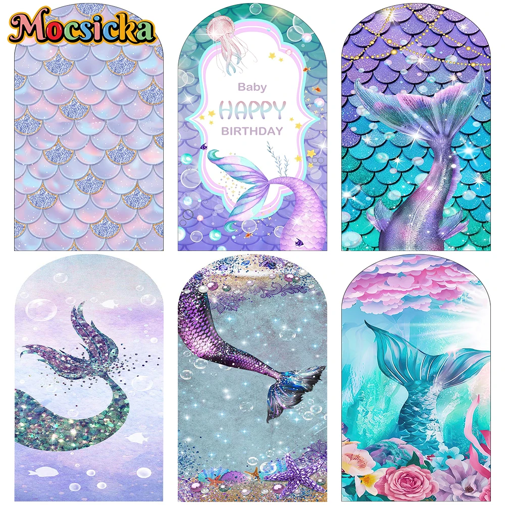 Mocsicka Mermaid Arch Cover Backdrop Elastic Double-Sided Wedding Baby Birthday Custom Arched Background Seabed Fish Party Decor
Mocsicka Mermaid Arch Cover Backdrop Elastic Double-Sided Wedding Baby Birthday Custom Arched Background Seabed Fish Party Decor